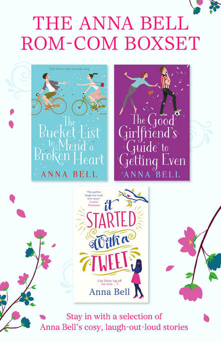 Picture shows three covers of my books 'The Bucket List to Mend a Broken Heart', 'The Good Girlfriend's Guide to Getting Even' and 'It Started With a Tweet' which can be bought as a boxset of three e-books combined. 